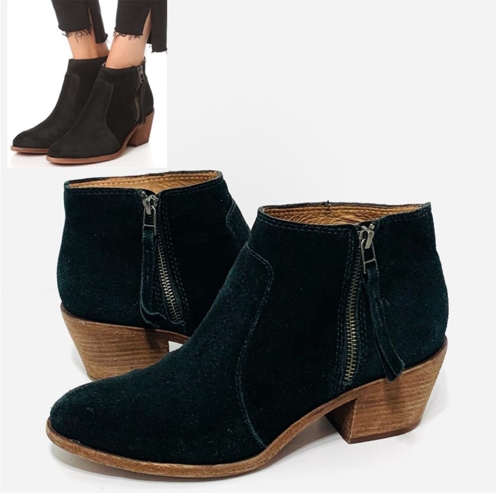 Madewell Black Suede Janice Ankle Boot w/ 2” Stacked Heel Size 9